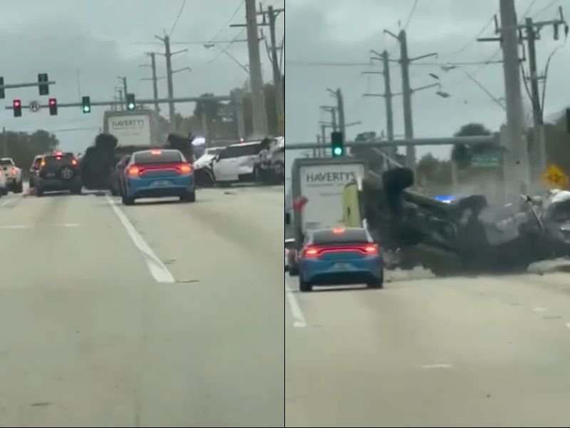 Dramatic Video Captures Violent Florida Crash After Driver Fails to Brake and Slams Into Car Stopped at Traffic Light
