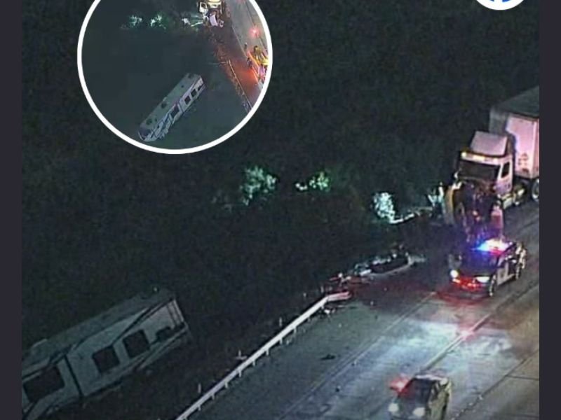 Late-Night Big Rig Crash Sends RV Down Embankment and Shuts Down Westbound 210 Freeway in Irwindale, California