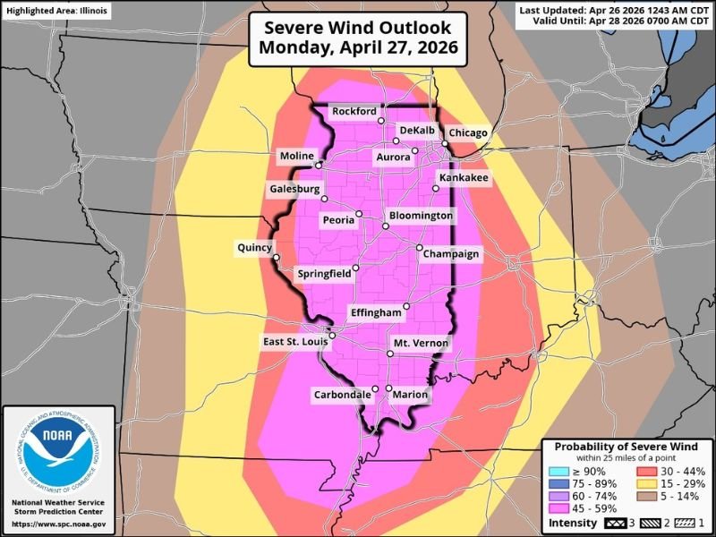 Damaging Winds and Tornadoes Threatening Chicagoland and All of Illinois Monday Evening With Powerful Two-Wave Storm System Nearly Certain