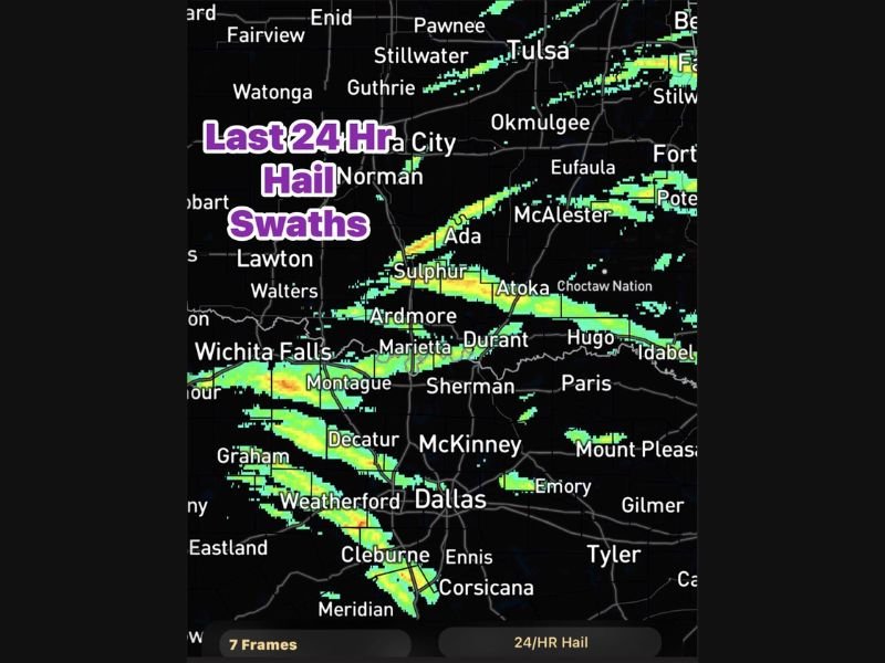 Destructive 2 to 4.5 Inch Hail Swaths Carve Through Oklahoma and Texas Over 24 Hours With Baseball Sized Hail Still Dropping Near Waco, Dallas, Sherman, and Ardmore
