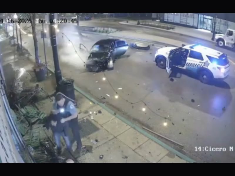 Four Hospitalized After Stolen Car Crashes During High-Speed Chase in Chicago &mdash; Wild Crash Caught on Surveillance Video Near Cicero on April 16