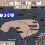 Golf Ball Size Hail Possible Across South Texas April 30 Between 3-8PM Covering San Antonio Austin Del Rio Eagle Pass and Corpus Christi Corridor