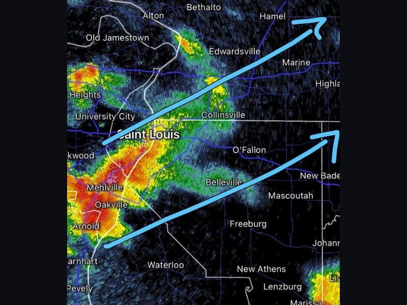 Hail Possible With Early Morning Cell Cluster Moving Through St Louis Belleville Cahokia O'Fallon Collinsville Highland Illinois