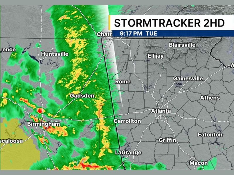 Heavy Rain and Severe Storms Moving Into West Georgia Tuesday Night Targeting Rome Carrollton LaGrange Atlanta Corridor With Overnight Monitoring Underway