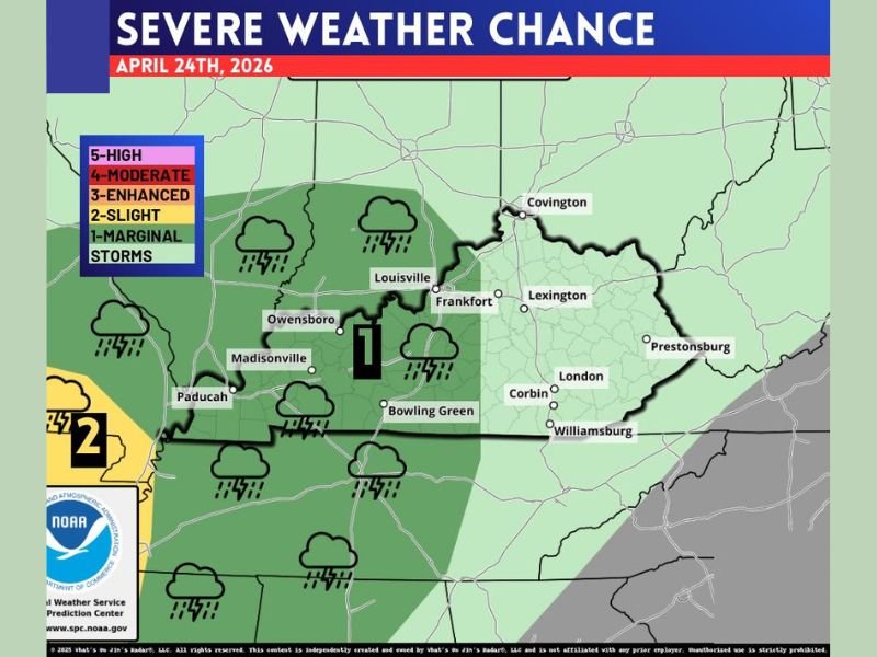 Marginal Risk Storms Possible Across Louisville, Frankfort and Bowling Green Kentucky Friday April 24 &mdash; Slight Risk Clips Western Paducah as Active Severe Weather Cycle Begins
