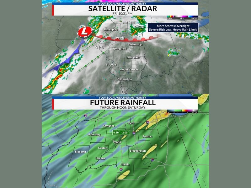 Overnight Storms Continue Across Central Illinois — Heavy Rain and Flooding Risk Increase Into Saturday Morning