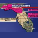 Red Flag Warning Across Northern Florida Until Monday 7 PM &mdash; Fire Weather Watch Tuesday for Central Florida With 15 to 25 MPH Gusts and Very Dry Fuels
