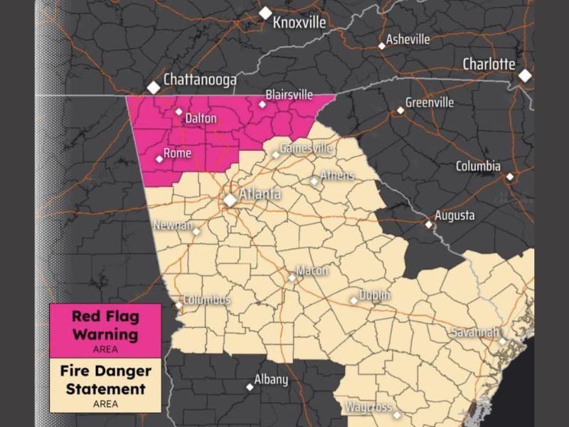 Red Flag Warning and Fire Danger Statement Active Across North Georgia on April 13 — Wildfires Already Developing as Conditions Expected to Worsen This Week