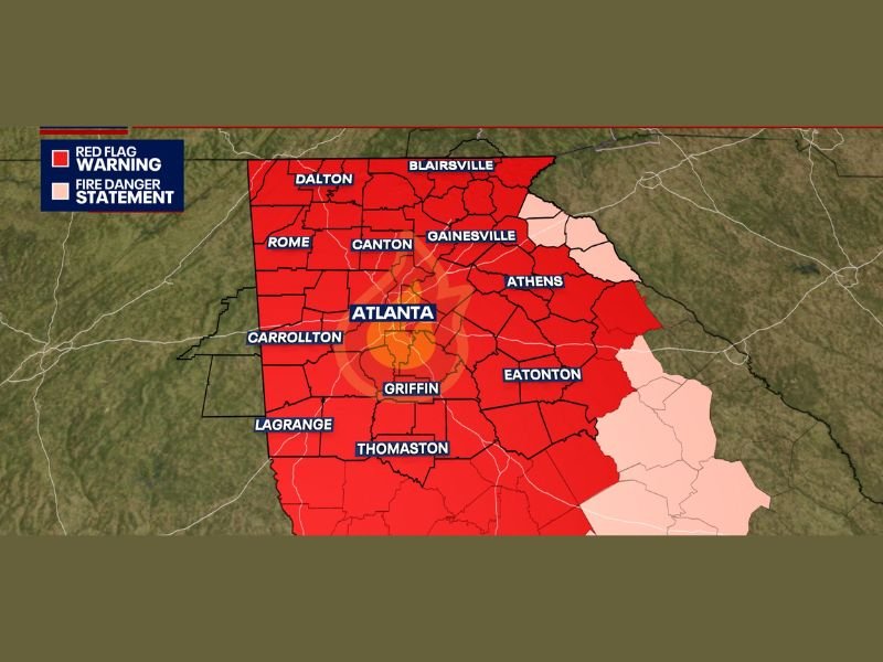 Red Flag Warning in Effect Across Almost All of North Georgia and Metro Atlanta Until 8 PM Sunday
