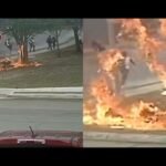 San Antonio Motorcycle Crash Erupts Into Fireball &mdash; Four Children Narrowly Escape as Bike Skids Toward Them Before Slamming Into Pole