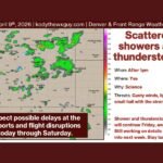 Scattered Showers and Thunderstorms Develop After 1 PM &mdash; Gusty Winds Lightning and Small Hail Risk With Travel Delays Possible Across Denver and Front Range