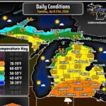 Spring Temperatures Return to Michigan Tuesday With 60s to 70s Statewide &mdash; Pop-Up Thunderstorms and 20 to 40 MPH Gusts Possible Along and South of I-94 This Evening