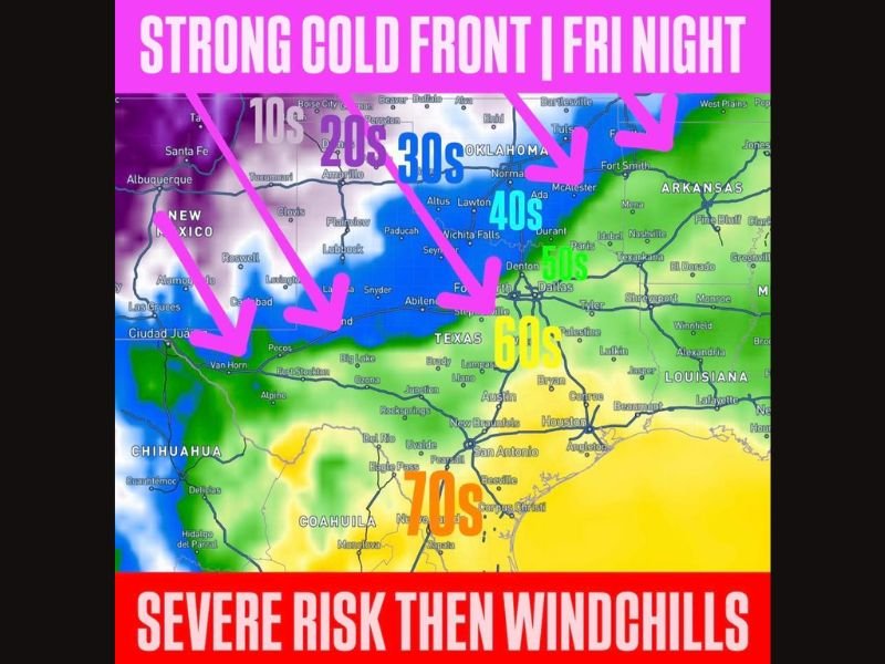 Strong Cold Front Arriving Friday Night Brings Final Round of Severe Storms — Windchills Drop to 20s in Oklahoma Panhandles With Frost and Freeze Possible