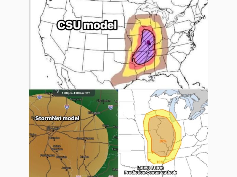 Strong Tornadoes and Widespread Damaging Winds Threatening Illinois and Mississippi Valley Monday — 30 Percent Tornado Probability With Overnight Risk for Eastern Areas
