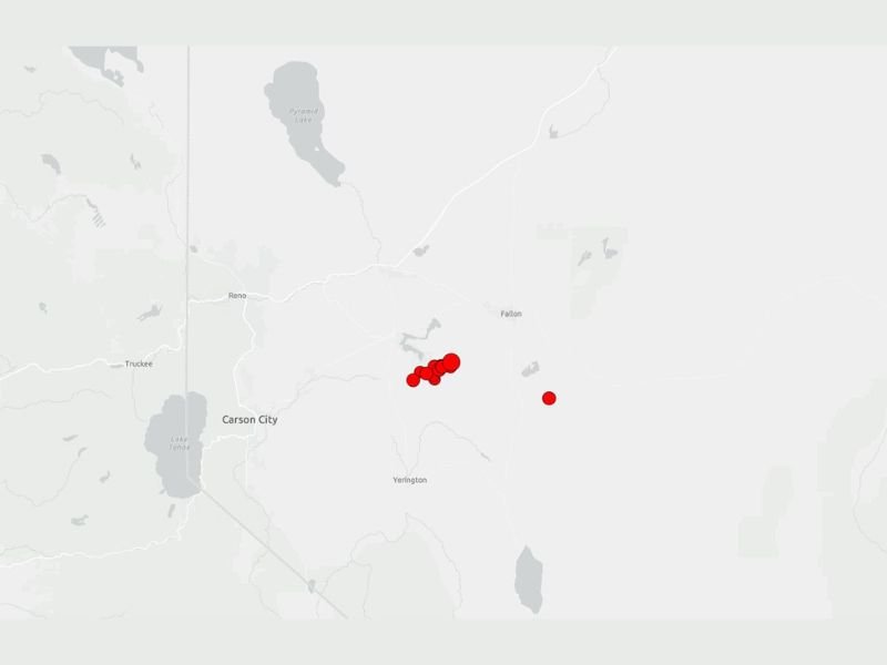 Swarm of 16 Earthquakes Recorded Near Reno Nevada This Evening — Strongest Quake Reached Magnitude 5.5 on the Richter Scale