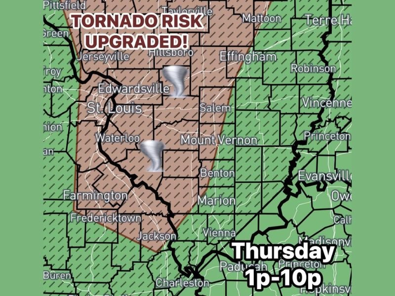 Tornado Risk Upgraded — Storm Potential Increases Thursday Afternoon Across Southern Illinois and Surrounding Areas