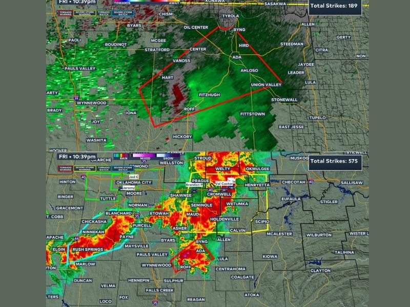 Tornado Warning Issued Late Friday Night — Immediate Shelter Urged Across Garvin, Pontotoc and Murray Counties in Oklahoma