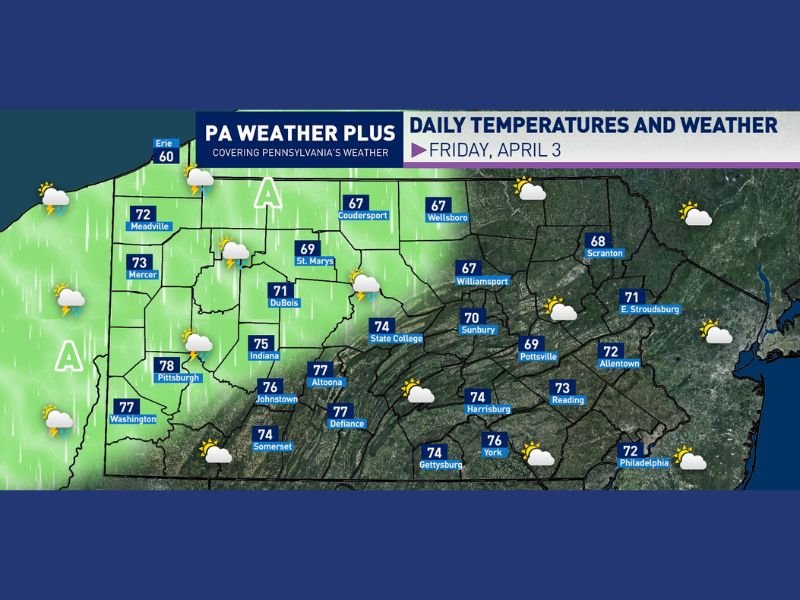 Warm Temperatures Spread Across Pennsylvania &mdash; Afternoon Showers and Storms Possible in Western Areas