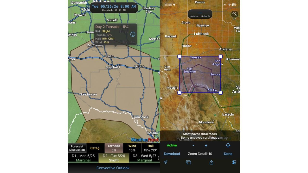 5% Tornado Risk With Slight Risk Active Across West Texas Including Midland, Sheffield and Del Rio Today May 26