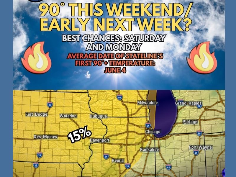 90 Degree Heat Possible Weeks Early Targeting Iowa Illinois Wisconsin and Indiana Including Chicago and Des Moines This Weekend Into Monday With Level 2 Severe Risk Monday Night