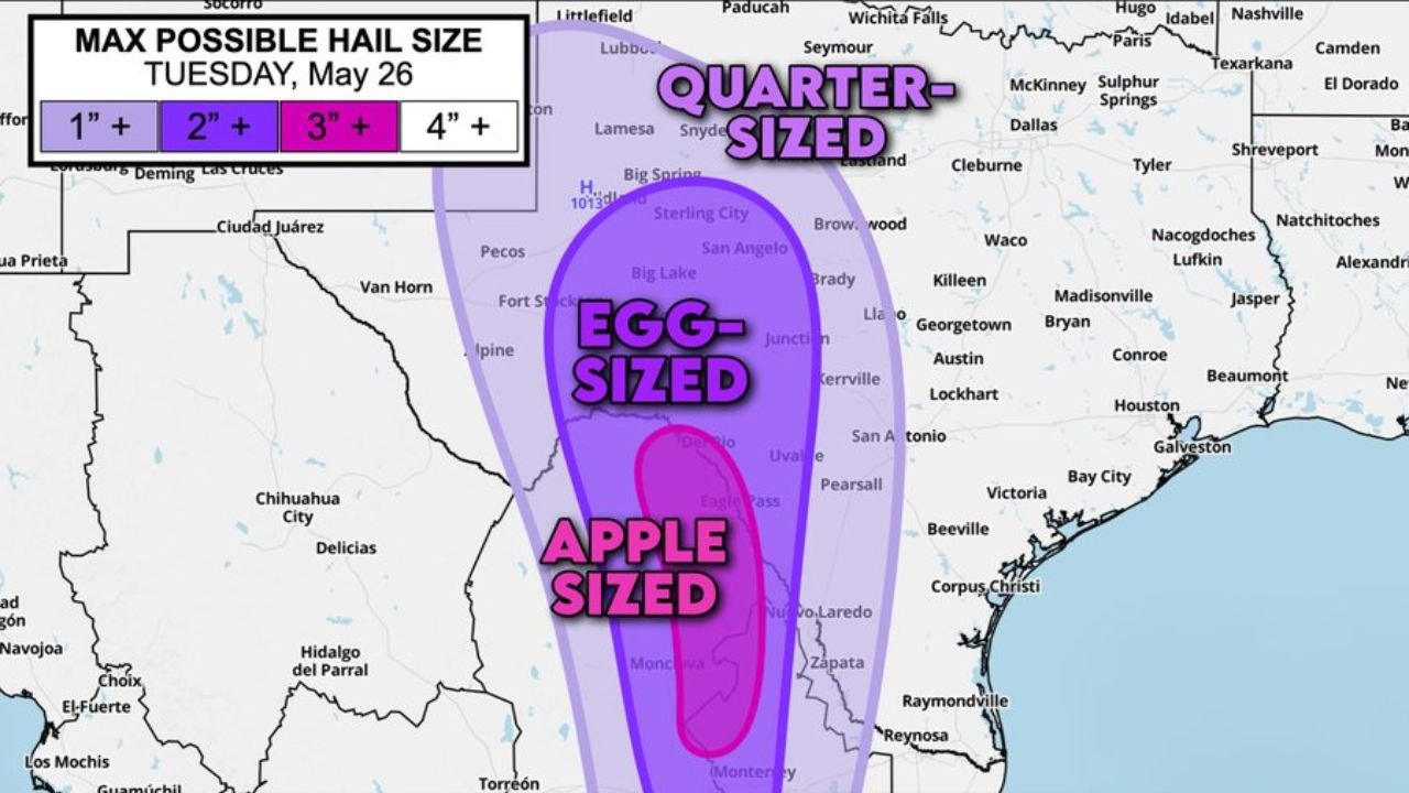Baseball to Apple Sized Hail Possible Near Del Rio and Eagle Pass as Supercells Cross Into Texas From Mexico Today May 26
