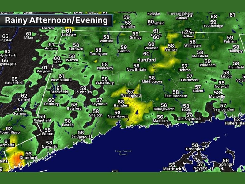 Breezy Rain Sliding Into Connecticut and Southern New England This Afternoon Through Evening Wednesday With 0.25 Inches Expected and Highs Stuck in the 50s and 60s