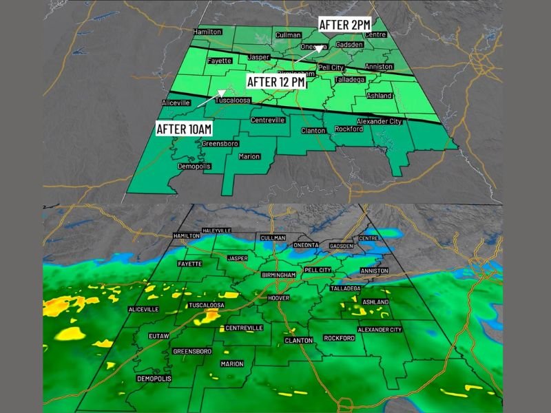 Cold Steady Rain Spreading Across Alabama Friday With Over an Inch Possible in South Temps Dropping to Upper 40s Tonight Before Weekend Clears