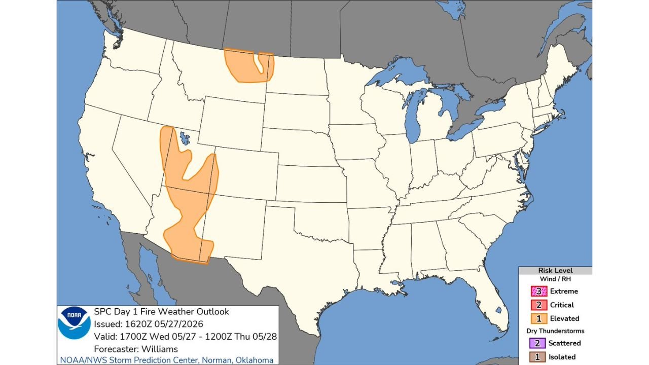 Elevated Fire Weather Risk Active Across Nevada, Utah and Northern Montana Through Thursday May 28
