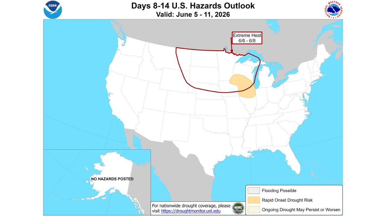 Flash Drought Risk and Extreme Heat Warning Issued for Minnesota, Iowa, Wisconsin and Illinois Between June 5 and 11