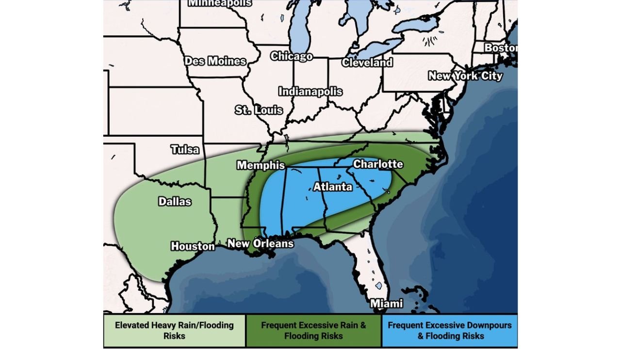 Frequent Excessive Downpours and Flooding Risks Threatening Atlanta, New Orleans and Charlotte Through End of May 2026