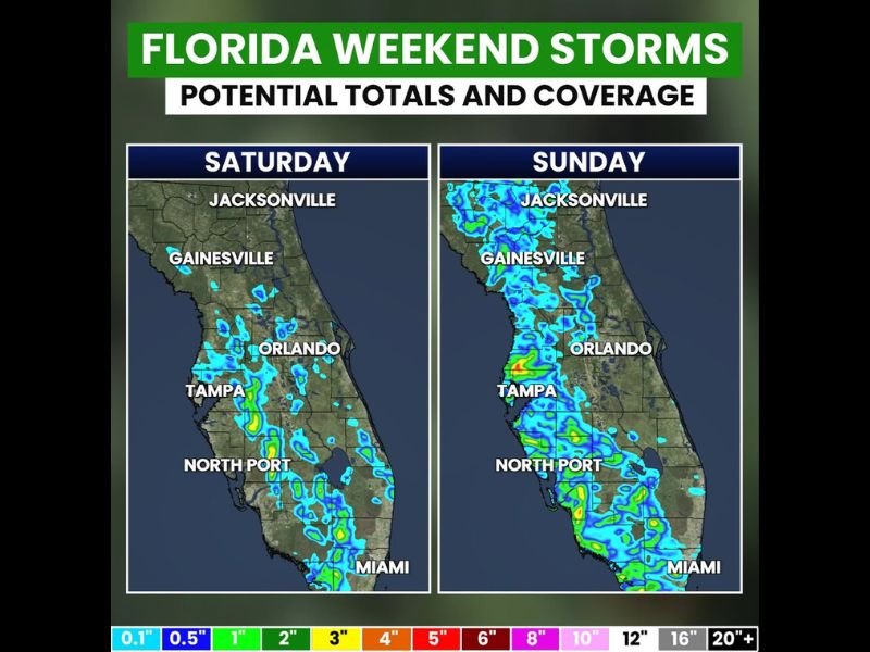 Heavier Cells Capable of 2 to 3 Plus Inches of Rain Hitting Florida Including Jacksonville Tampa Orlando and Miami Saturday and Sunday With Greater Coverage Sunday