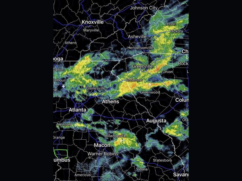 Heavy Rain Dumping 2 Inches Since Midnight in Greenville With More Batches Moving Through Upstate South Carolina Georgia and Western North Carolina Thursday Morning