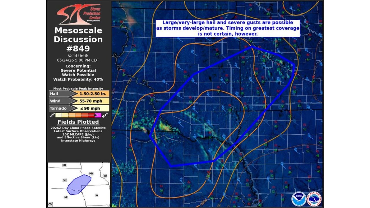 Large to Very Large Hail Up to 2.50 Inches and 70 MPH Winds Threatening Northeast Nebraska and Southwest Minnesota This Afternoon