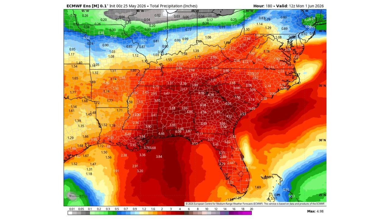 Loud Rain Signal Persists Across Louisiana, Mississippi, Tennessee and the Entire South Through June 1