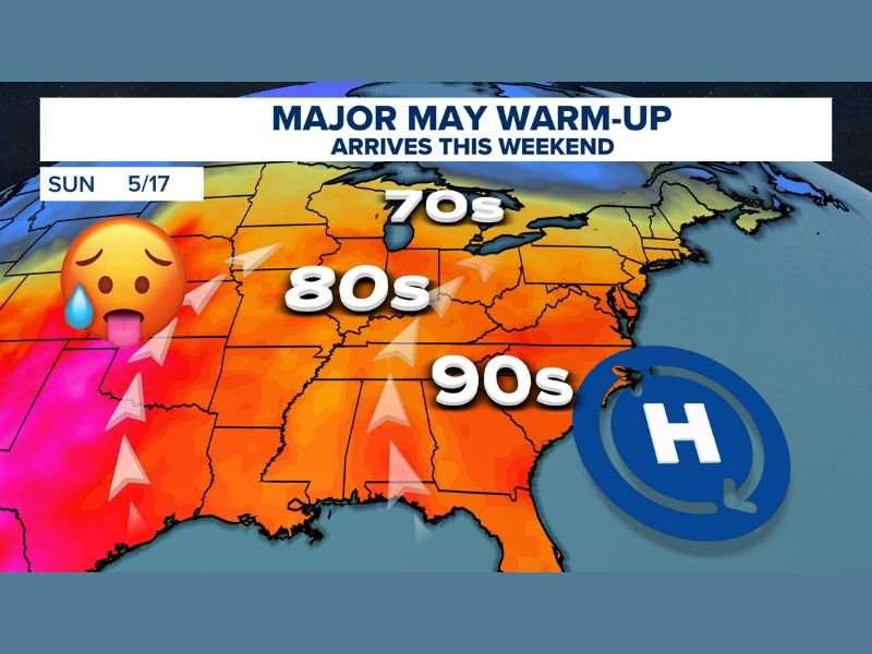 Major 10 to 20 Degree Warm-Up Pushing Highs Into the 80s Across Ohio and Midwest With 90s Hitting Deep South and Carolinas This Sunday