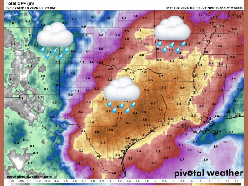 Much Wetter Pattern With 1 to 3 Inch Widespread Rainfall and Flooding Concerns Hitting Oklahoma and South Texas Over Next 7 to 10 Days Through May 29