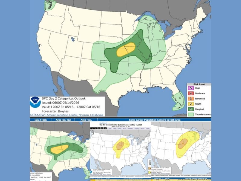 Multi-Day Severe Outbreak With Enhanced Orange Risk Across Iowa Illinois Nebraska Kansas Missouri and Oklahoma From Friday May 15 Through Monday May 18
