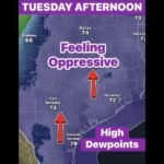 Oppressive Humidity With Dewpoints Hitting 70s Blanketing Texas Including Dallas Houston San Antonio and Corpus Christi Tuesday Afternoon as Cold Front Sets Up Stormy Conditions