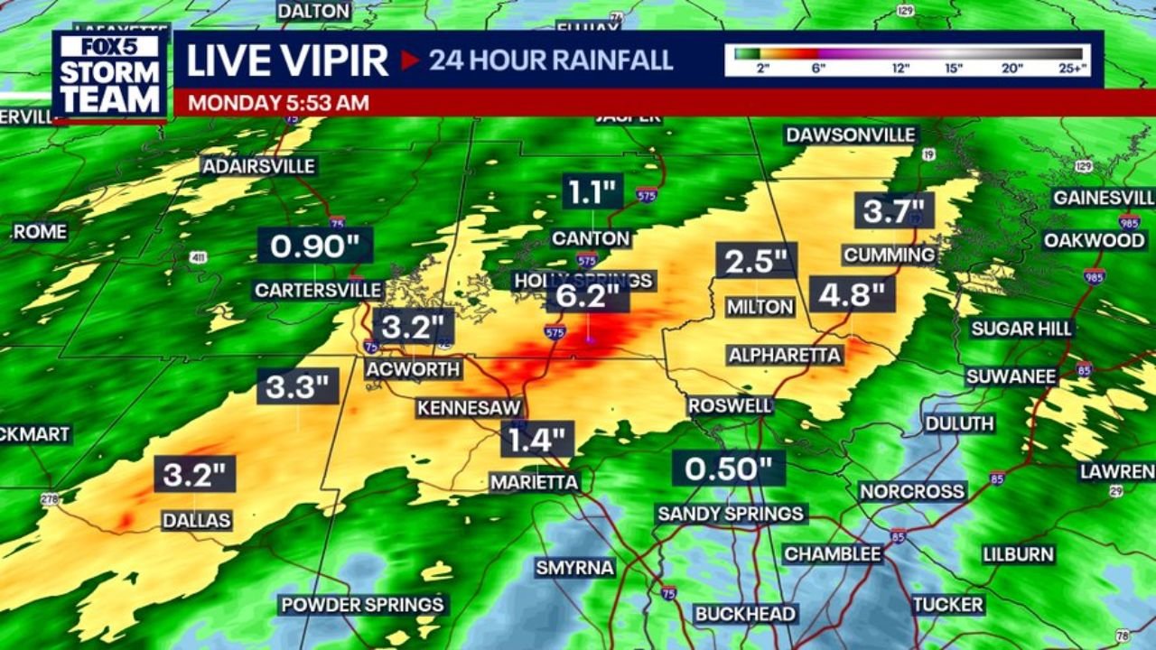 Over 6 Inches of Rain Soaks Woodstock and North Metro Atlanta Along Highway 92 Yesterday Afternoon and Evening