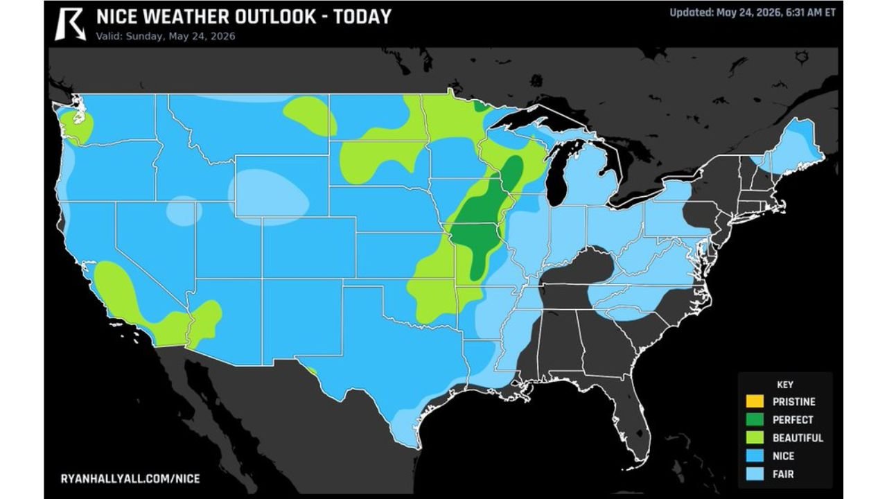 Perfect Weather Corridor Hits Cedar Rapids, Des Moines and Springfield With Best Conditions in the USA Today