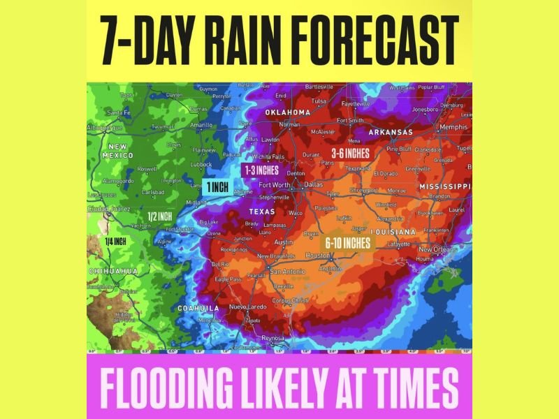 Periodic Flash Flooding Likely With 4 to 10 Plus Inches of Rain Threatening South East Texas Louisiana South Arkansas and Southeast Oklahoma Through Memorial Day Weekend
