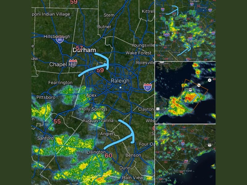 Scattered Showers and Thunderstorms Moving Through Central and Eastern North Carolina This Morning With Strong Storm Off Ocracoke Capable of Producing Waterspouts