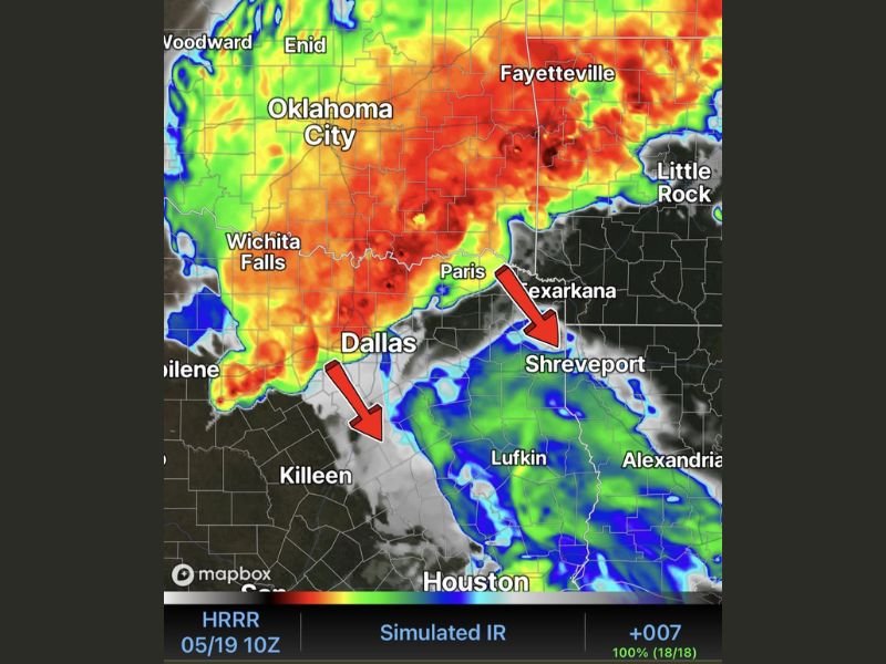 Severe Storms Arriving Across North Texas Including Dallas and Wichita Falls by Noon Today May 19 With Severe Watch Likely