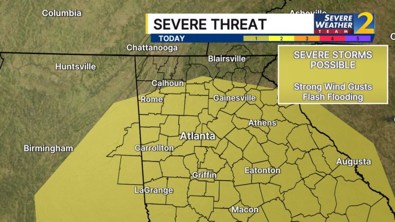 Severe Storms With Damaging Wind Gusts and Flash Flooding Threatening Atlanta, Rome and Gainesville This Afternoon and Evening