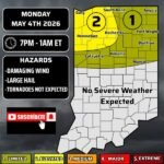 Severe Storms With Damaging Winds Up to 60 MPH and 1 Inch Hail Threatening North Half of Indiana Monday May 4th Between 7PM and 1AM ET