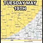 Severe Storms With Damaging Winds and Hail Targeting Southern Illinois and St. Louis Tuesday May 19 Afternoon Into Overnight With Level 2 Slight Risk at 15 Percent