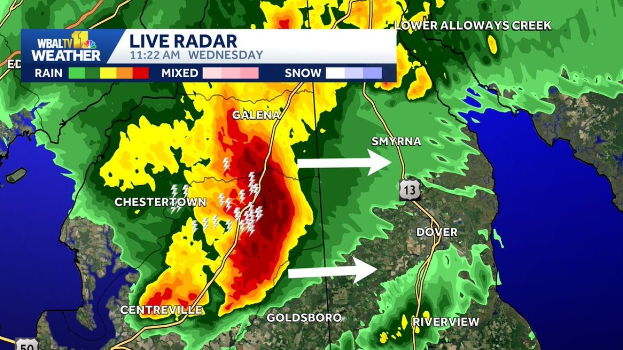 Severe Thunderstorm Warning With 60 MPH Gusts and Hail Hits Chestertown and Eastern Shore Maryland Until Noon Wednesday