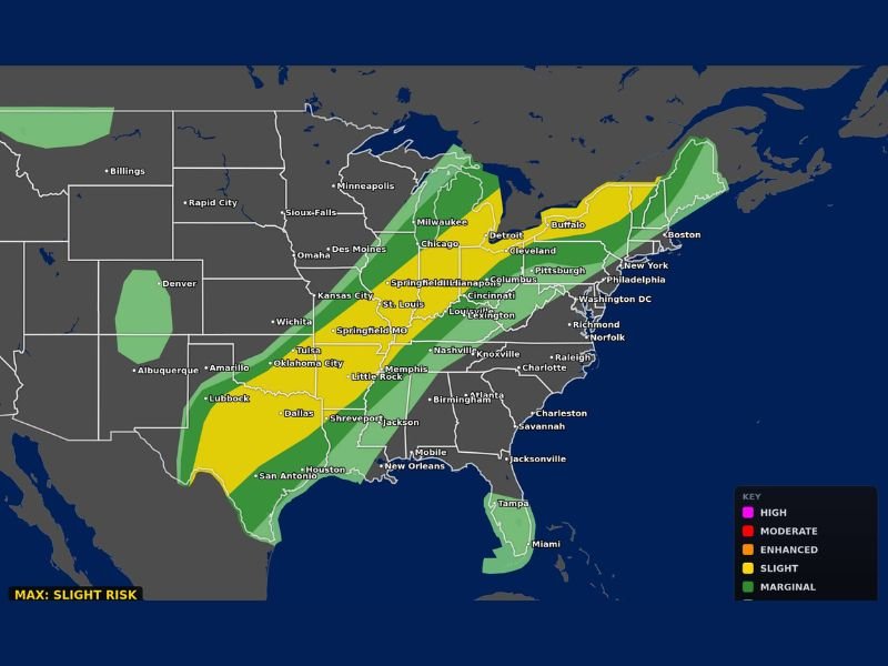 Severe Weather With Very Large Hail Damaging Winds and Tornado Threat Stretching From Texas to Maine Affecting Over 90 Million People Tomorrow Tuesday May 19