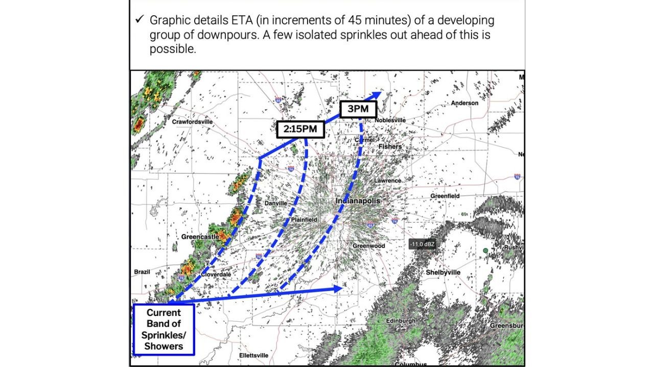 Slow Moving Downpours Tracking Toward Indianapolis and Carmel With IMS Entry Expected Around 3 PM Today