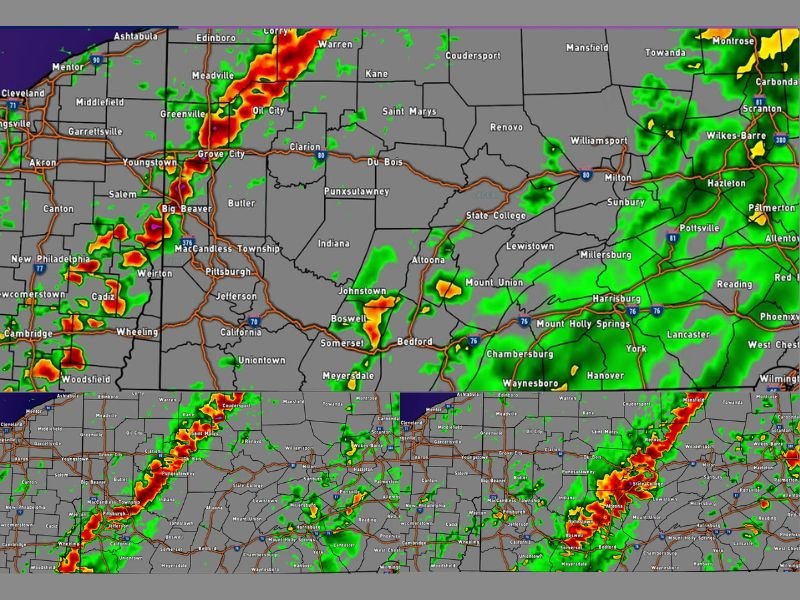 Strong Storm Line With 50 to 60 MPH Wind Gusts and Quarter Size Hail Crossing Western and Central Pennsylvania Including Pittsburgh This Afternoon Between 2 PM and 6 PM EDT